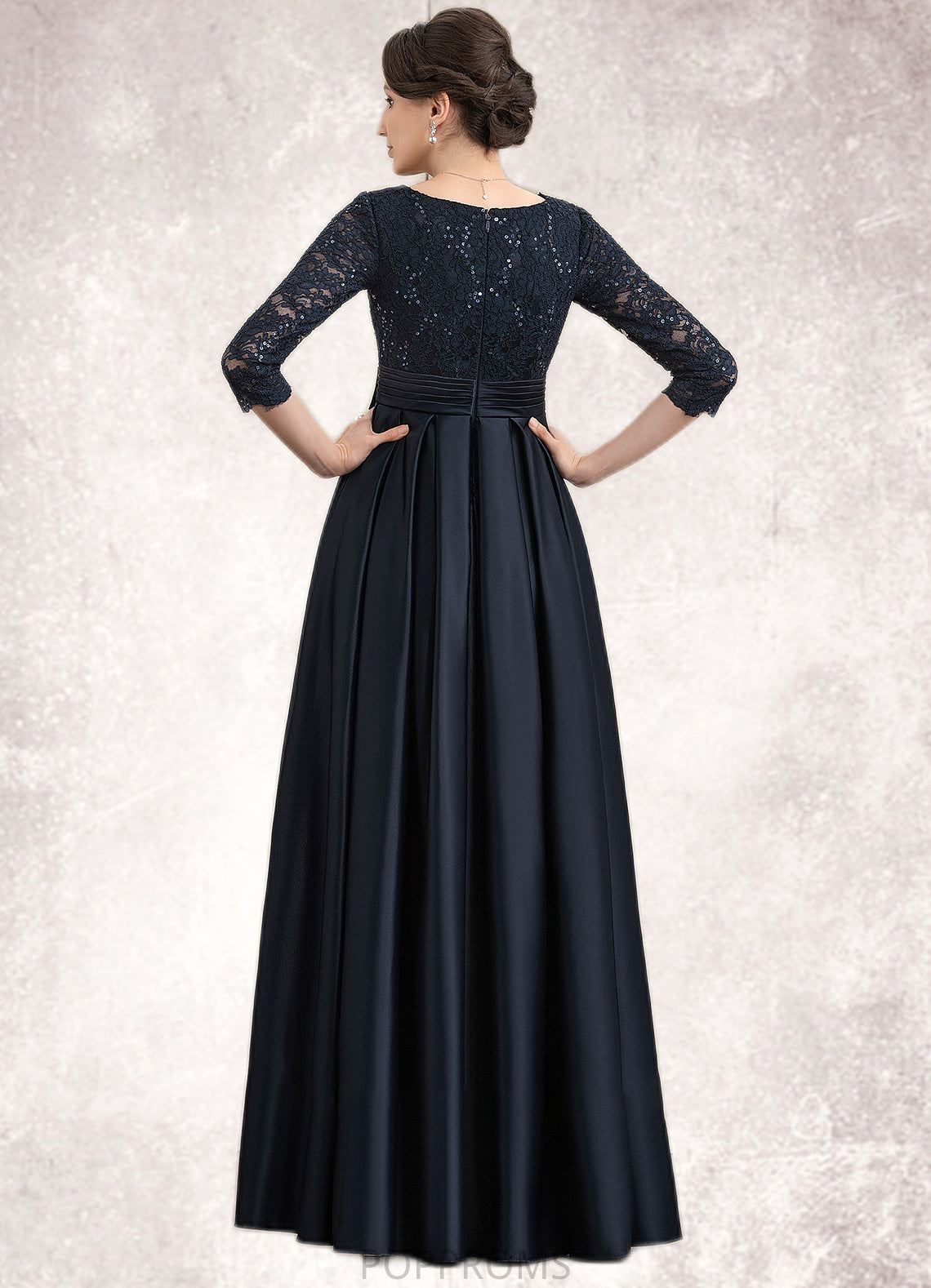 Rita A-Line V-neck Floor-Length Satin Lace Mother of the Bride Dress With Sequins Bow(s) Pockets PP6126P0014820