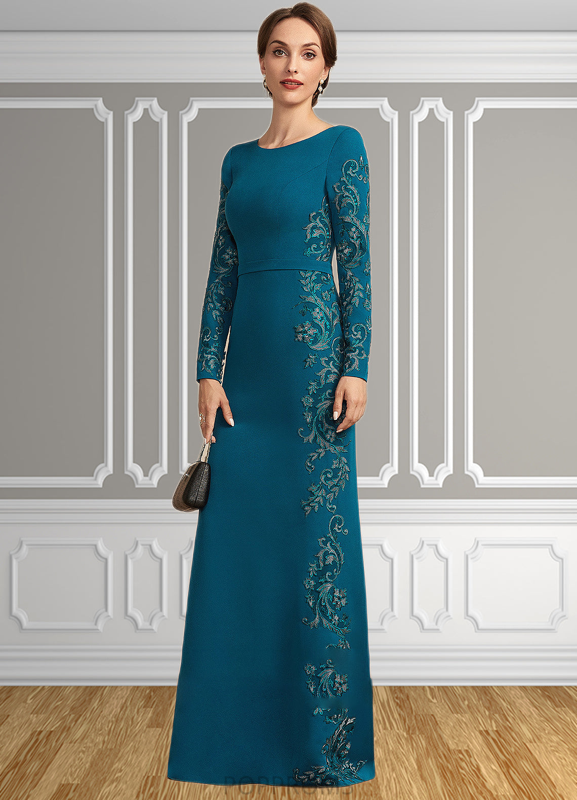 Jaslene Sheath/Column Scoop Neck Floor-Length Stretch Crepe Mother of the Bride Dress With Appliques Lace PP6126P0014822