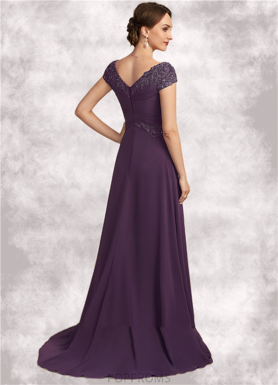 Maren A-Line V-neck Sweep Train Chiffon Lace Mother of the Bride Dress With Ruffle Beading PP6126P0014824