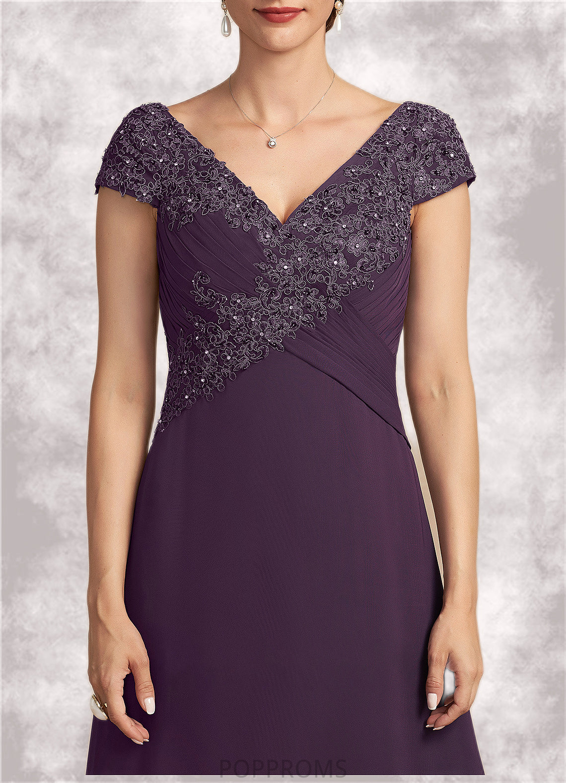 Maren A-Line V-neck Sweep Train Chiffon Lace Mother of the Bride Dress With Ruffle Beading PP6126P0014824