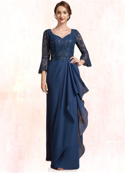 Marin A-Line V-neck Floor-Length Chiffon Lace Mother of the Bride Dress With Sequins Cascading Ruffles PP6126P0014825