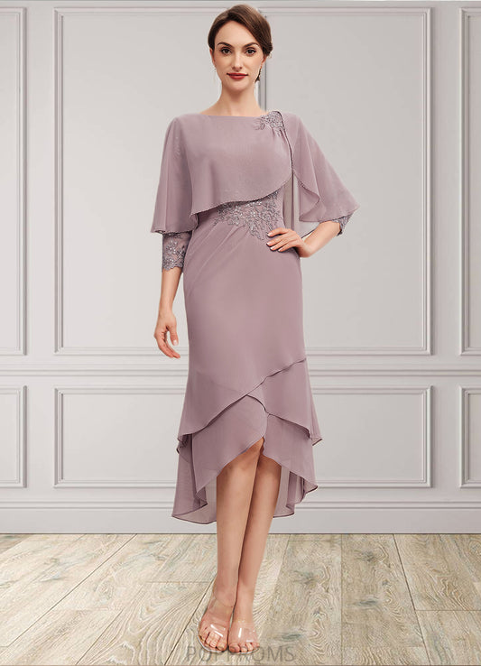 Mylee Sheath/Column Scoop Neck Asymmetrical Chiffon Mother of the Bride Dress With Ruffle Lace Sequins PP6126P0014826