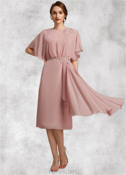 Kenna Sheath/Column Scoop Neck Knee-Length Chiffon Mother of the Bride Dress With Appliques Lace PP6126P0014829