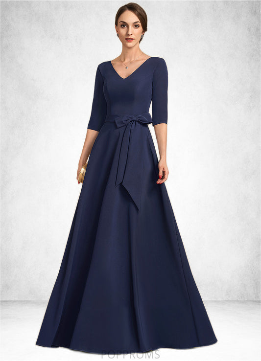 Heidy A-Line V-neck Floor-Length Stretch Crepe Mother of the Bride Dress With Bow(s) PP6126P0014831