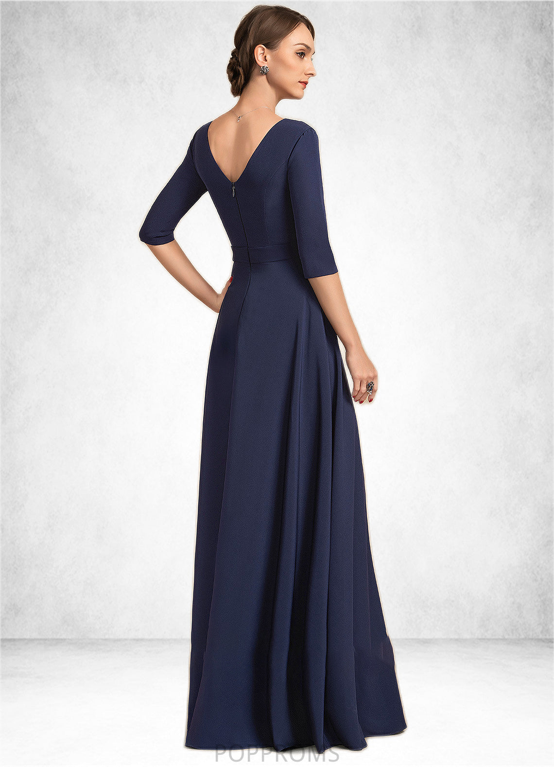 Heidy A-Line V-neck Floor-Length Stretch Crepe Mother of the Bride Dress With Bow(s) PP6126P0014831