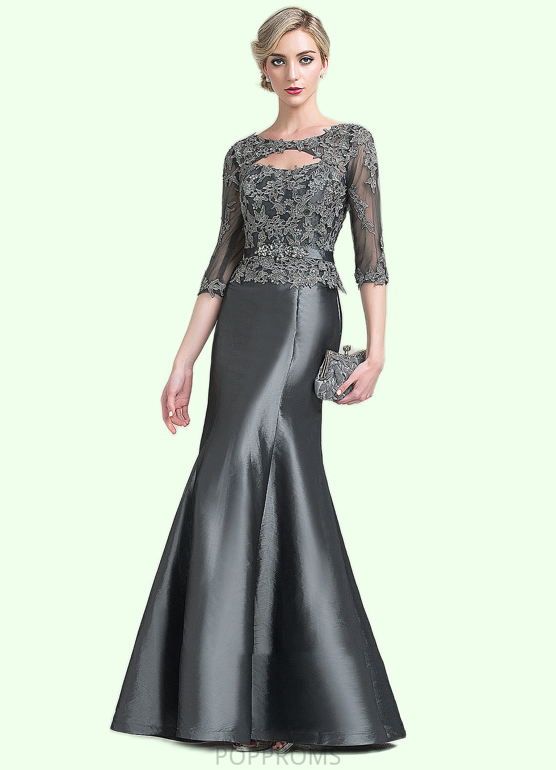 Abagail Trumpet/Mermaid Scoop Neck Floor-Length Taffeta Mother of the Bride Dress With Beading Appliques Lace Sequins PP6126P0014832