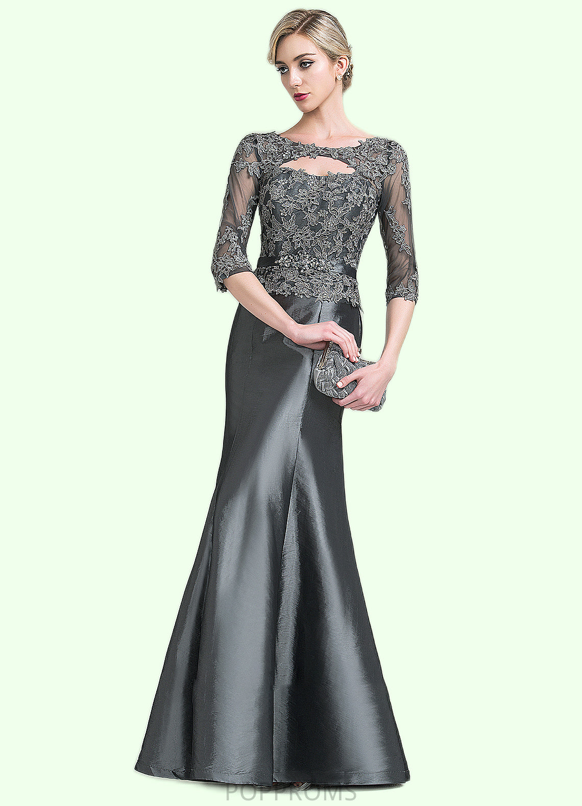 Abagail Trumpet/Mermaid Scoop Neck Floor-Length Taffeta Mother of the Bride Dress With Beading Appliques Lace Sequins PP6126P0014832