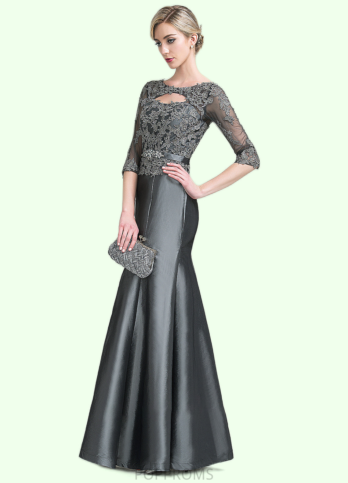 Abagail Trumpet/Mermaid Scoop Neck Floor-Length Taffeta Mother of the Bride Dress With Beading Appliques Lace Sequins PP6126P0014832