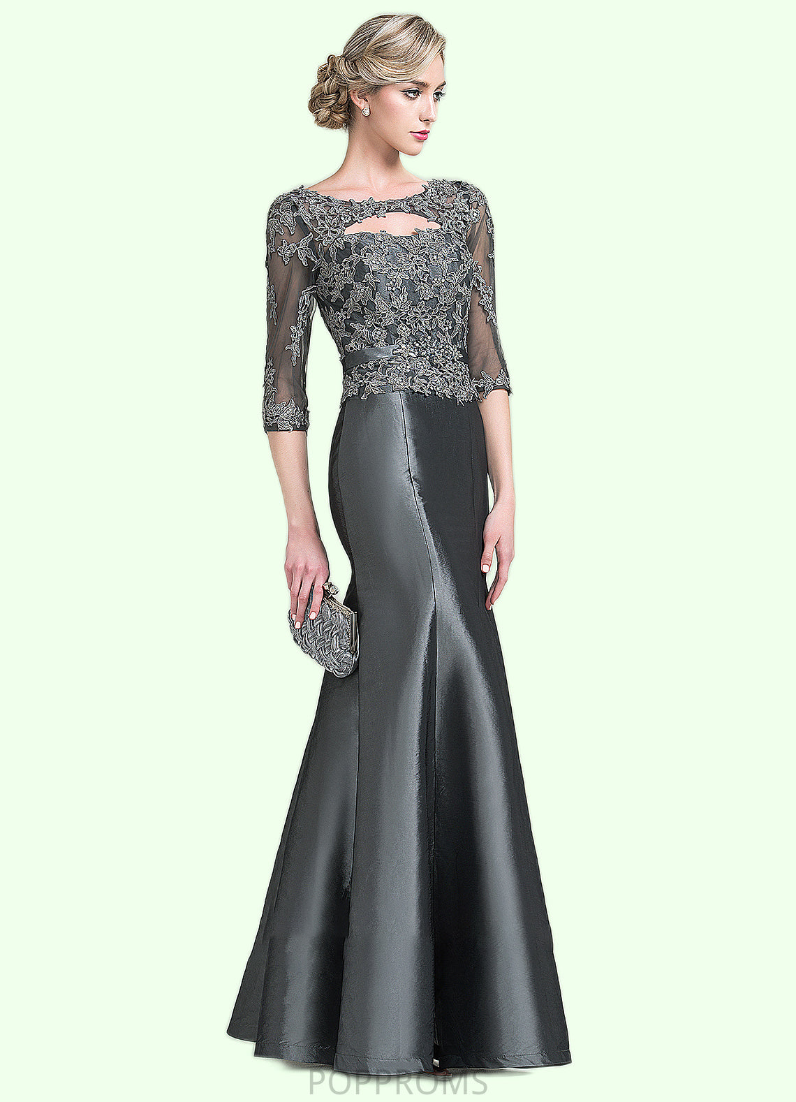 Abagail Trumpet/Mermaid Scoop Neck Floor-Length Taffeta Mother of the Bride Dress With Beading Appliques Lace Sequins PP6126P0014832