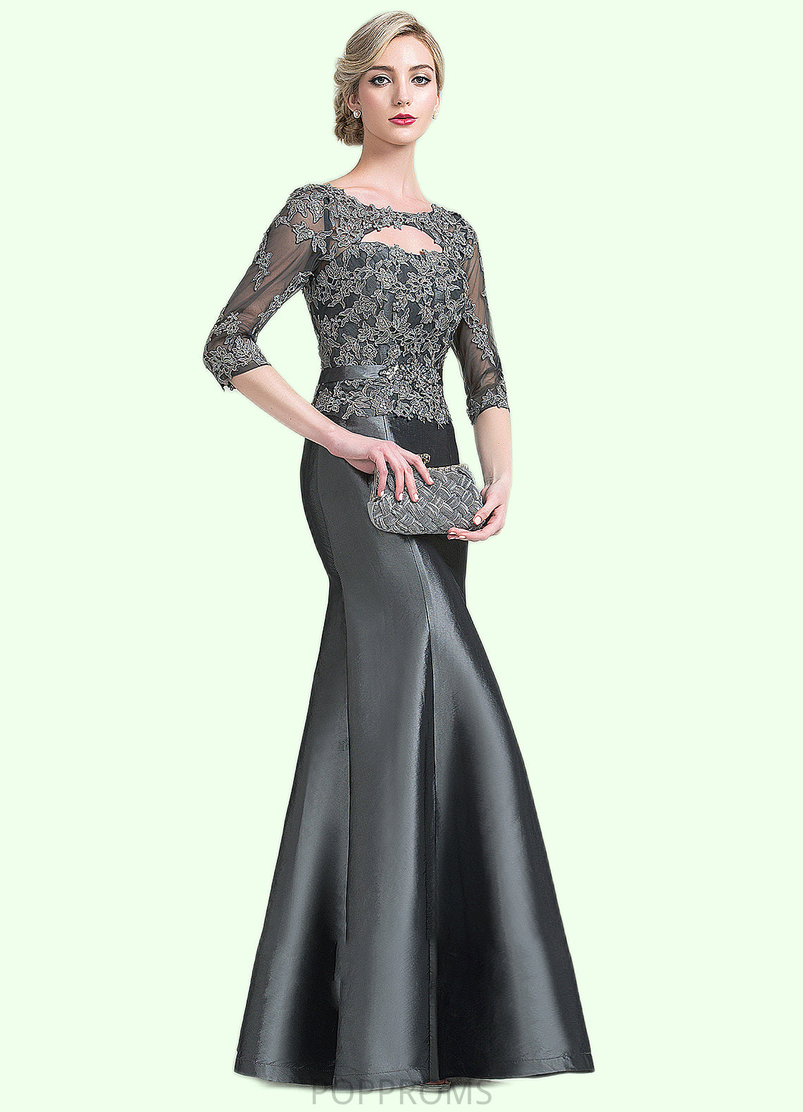 Abagail Trumpet/Mermaid Scoop Neck Floor-Length Taffeta Mother of the Bride Dress With Beading Appliques Lace Sequins PP6126P0014832