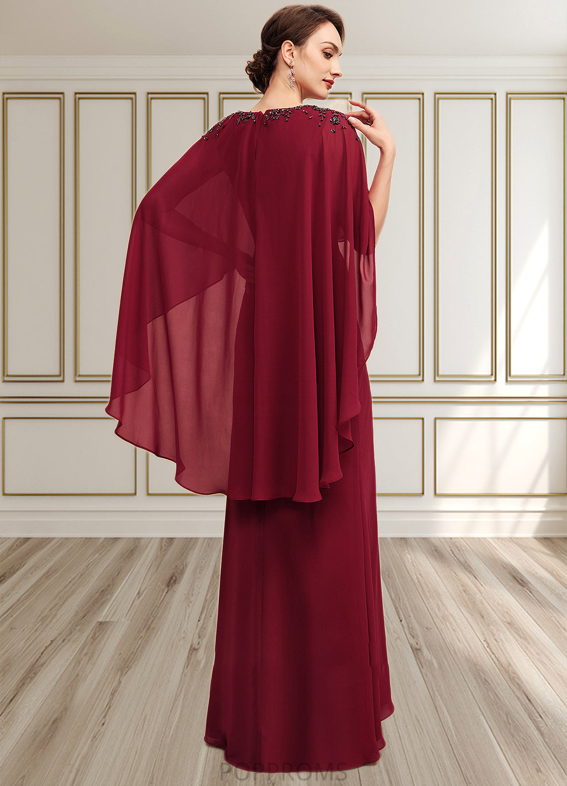 Seraphina A-Line V-neck Floor-Length Chiffon Mother of the Bride Dress With Ruffle Beading Sequins PP6126P0014833