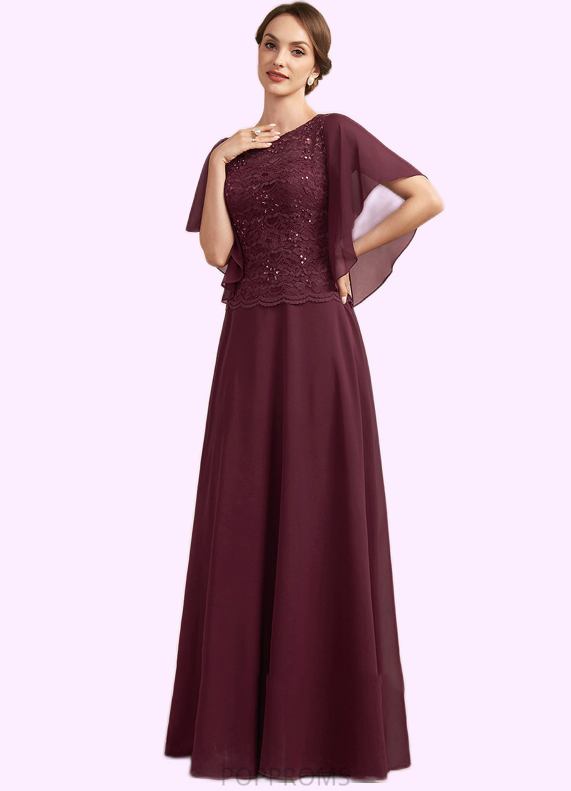 Georgia A-Line Scoop Neck Floor-Length Chiffon Lace Mother of the Bride Dress With Sequins PP6126P0014834