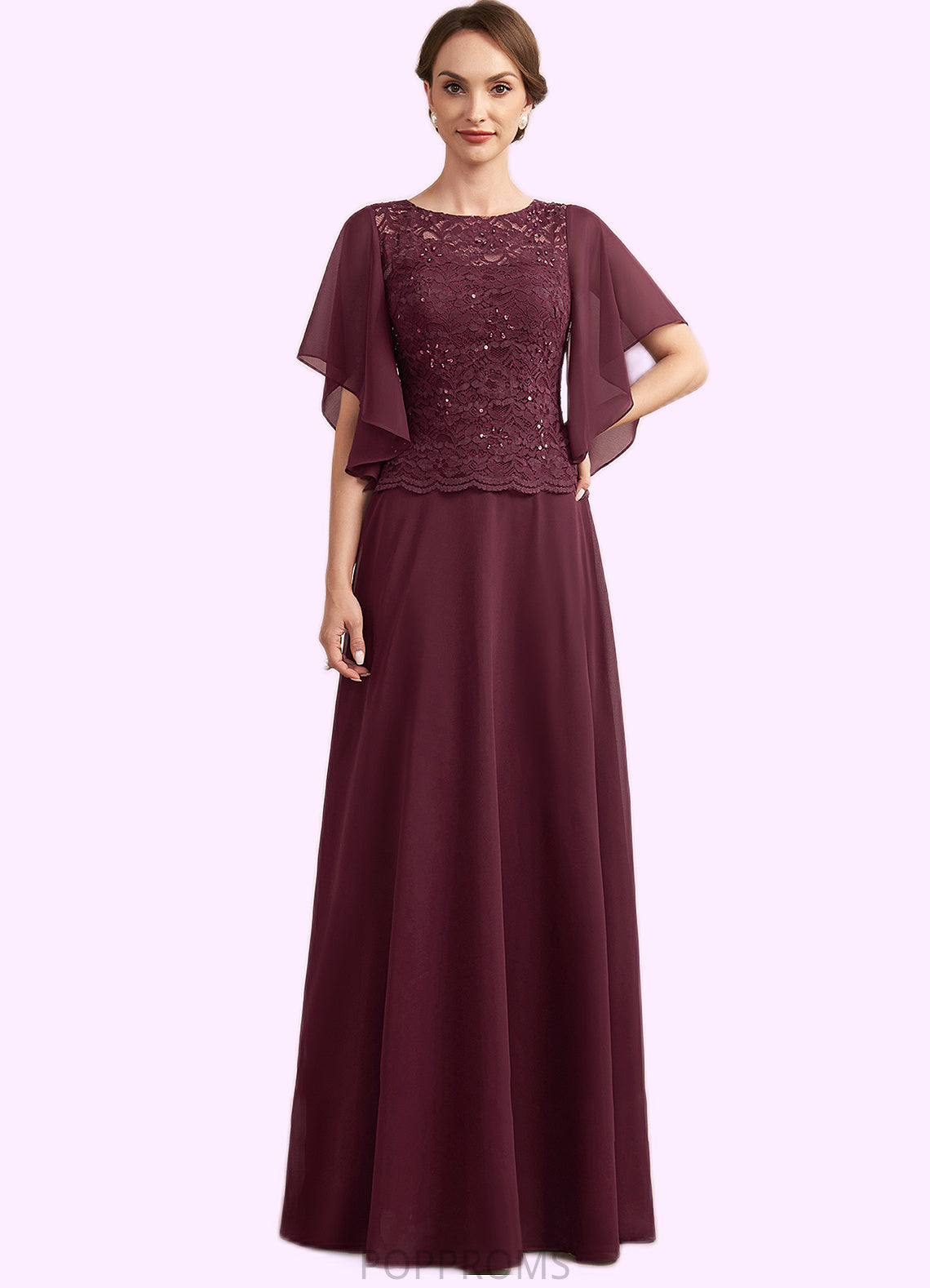 Georgia A-Line Scoop Neck Floor-Length Chiffon Lace Mother of the Bride Dress With Sequins PP6126P0014834