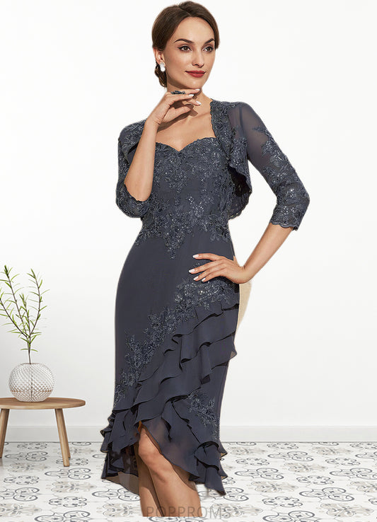 Lesley Sheath/Column Sweetheart Asymmetrical Chiffon Lace Mother of the Bride Dress With Sequins Cascading Ruffles PP6126P0014837