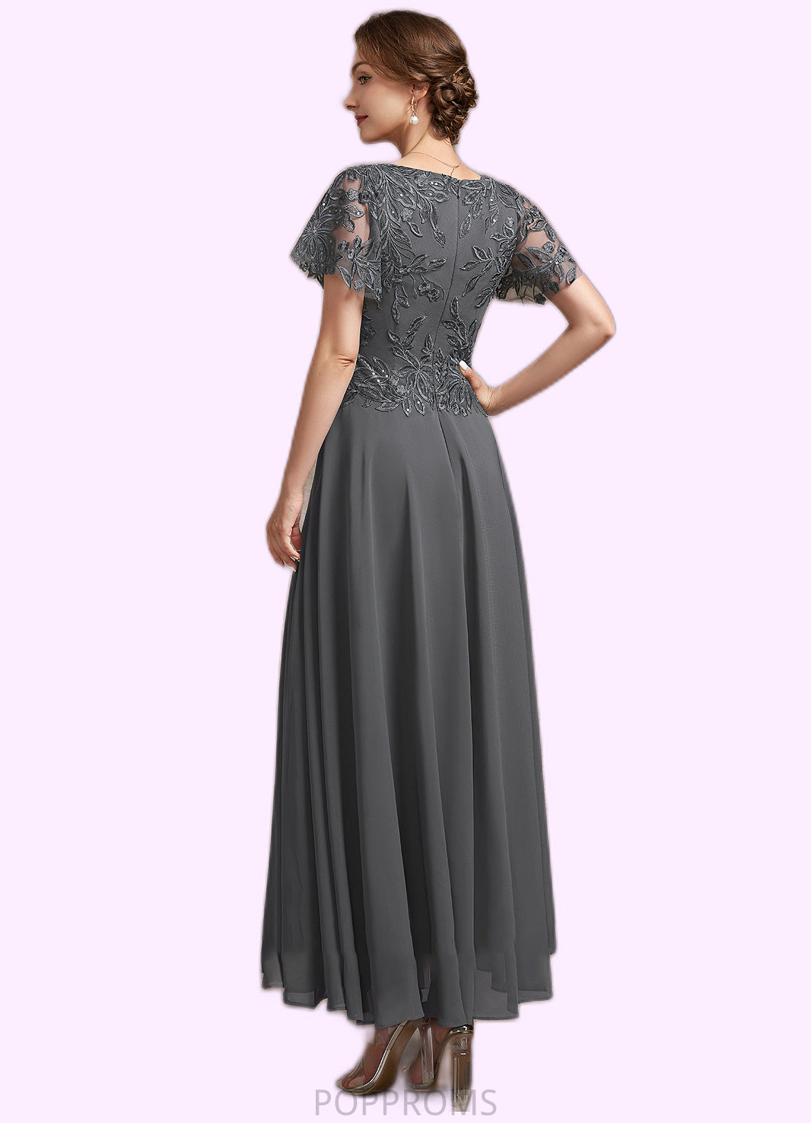 Savannah A-Line V-neck Ankle-Length Chiffon Lace Mother of the Bride Dress With Sequins PP6126P0014838