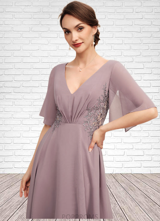 Leah A-Line V-neck Asymmetrical Chiffon Mother of the Bride Dress With Ruffle Lace Beading PP6126P0014839