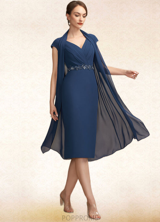 Nathalia Sheath/Column V-neck Knee-Length Chiffon Mother of the Bride Dress With Ruffle Beading Sequins PP6126P0014847