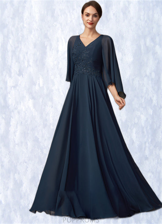 Claire A-Line V-neck Floor-Length Chiffon Lace Mother of the Bride Dress With Beading Sequins PP6126P0014849