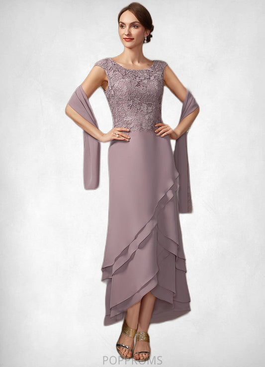 Nora A-Line Scoop Neck Asymmetrical Chiffon Lace Mother of the Bride Dress With Cascading Ruffles PP6126P0014850