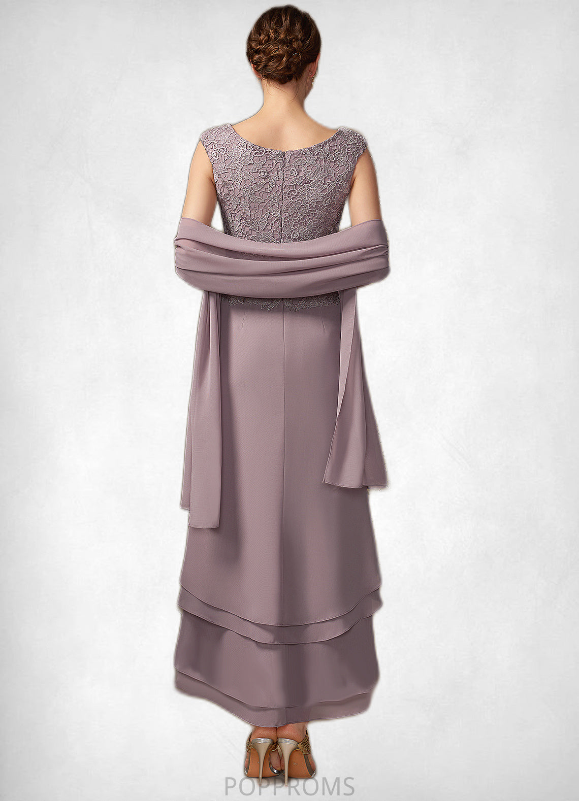 Nora A-Line Scoop Neck Asymmetrical Chiffon Lace Mother of the Bride Dress With Cascading Ruffles PP6126P0014850