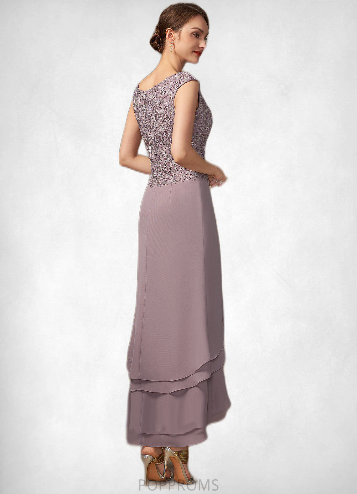 Nora A-Line Scoop Neck Asymmetrical Chiffon Lace Mother of the Bride Dress With Cascading Ruffles PP6126P0014850