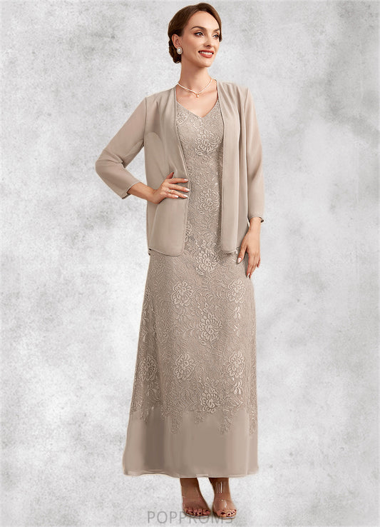 Lillian A-Line V-neck Ankle-Length Chiffon Lace Mother of the Bride Dress PP6126P0014851