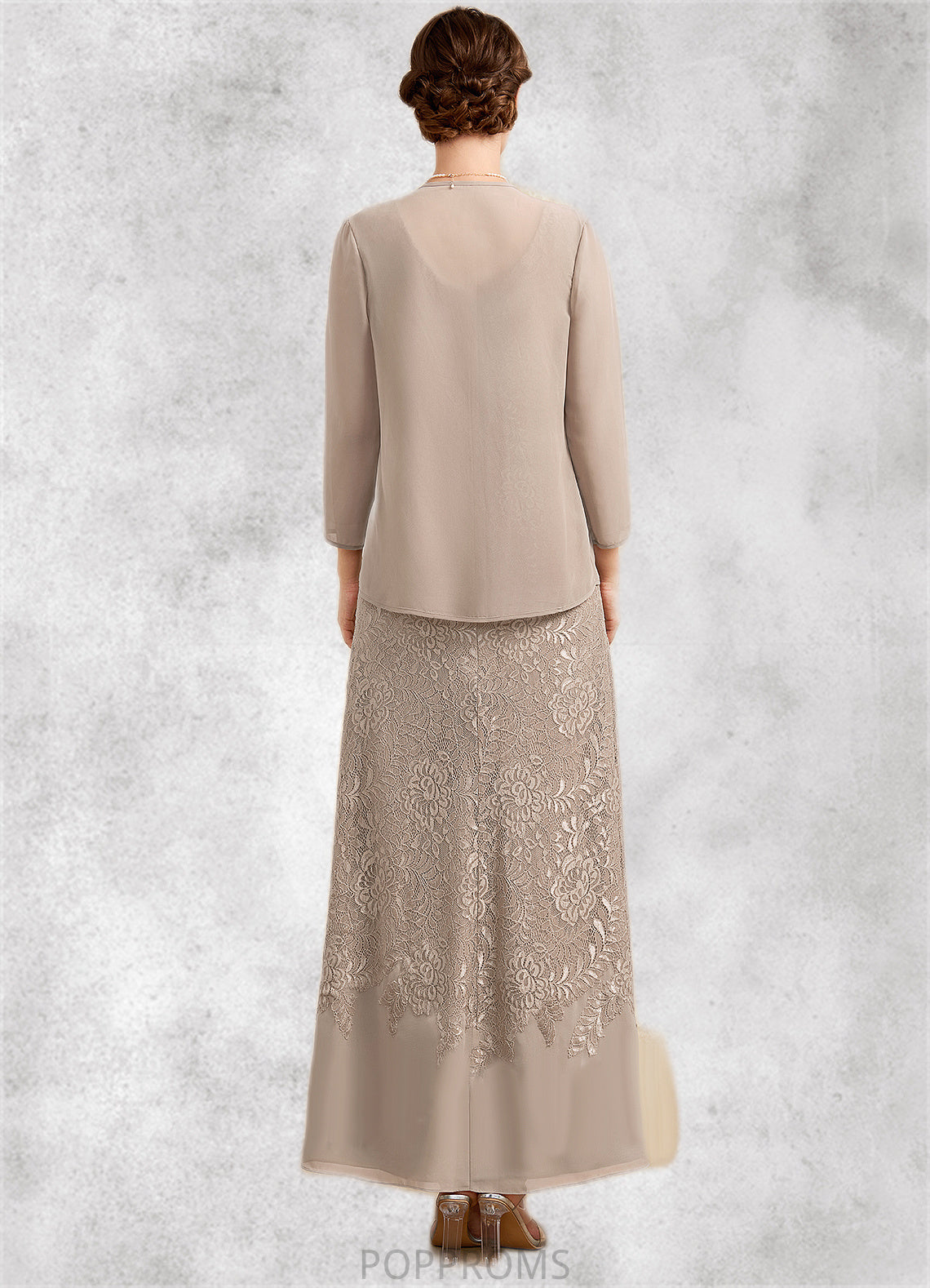 Lillian A-Line V-neck Ankle-Length Chiffon Lace Mother of the Bride Dress PP6126P0014851