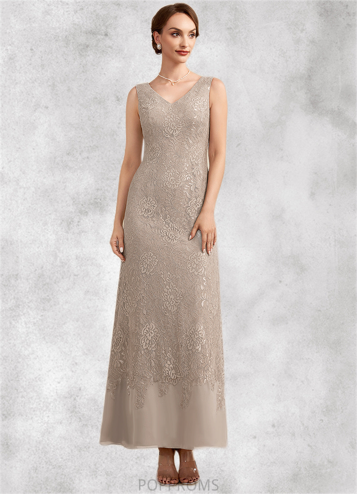 Lillian A-Line V-neck Ankle-Length Chiffon Lace Mother of the Bride Dress PP6126P0014851