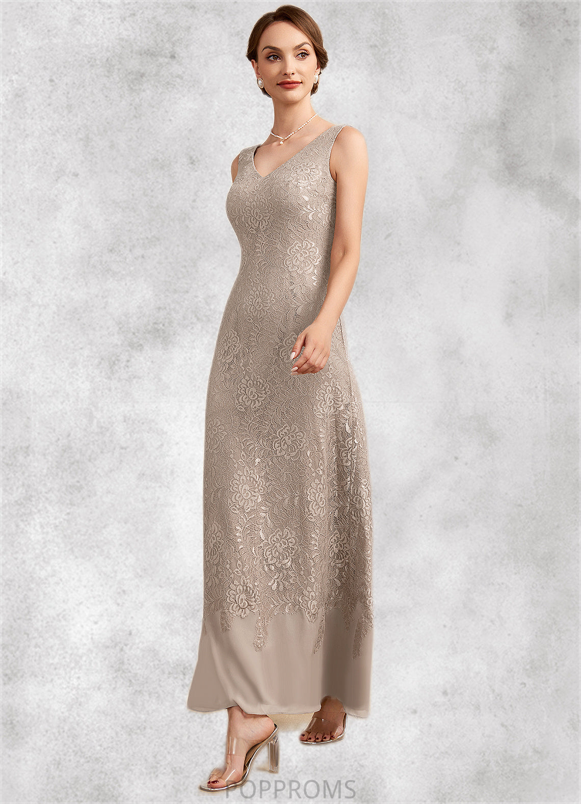 Lillian A-Line V-neck Ankle-Length Chiffon Lace Mother of the Bride Dress PP6126P0014851