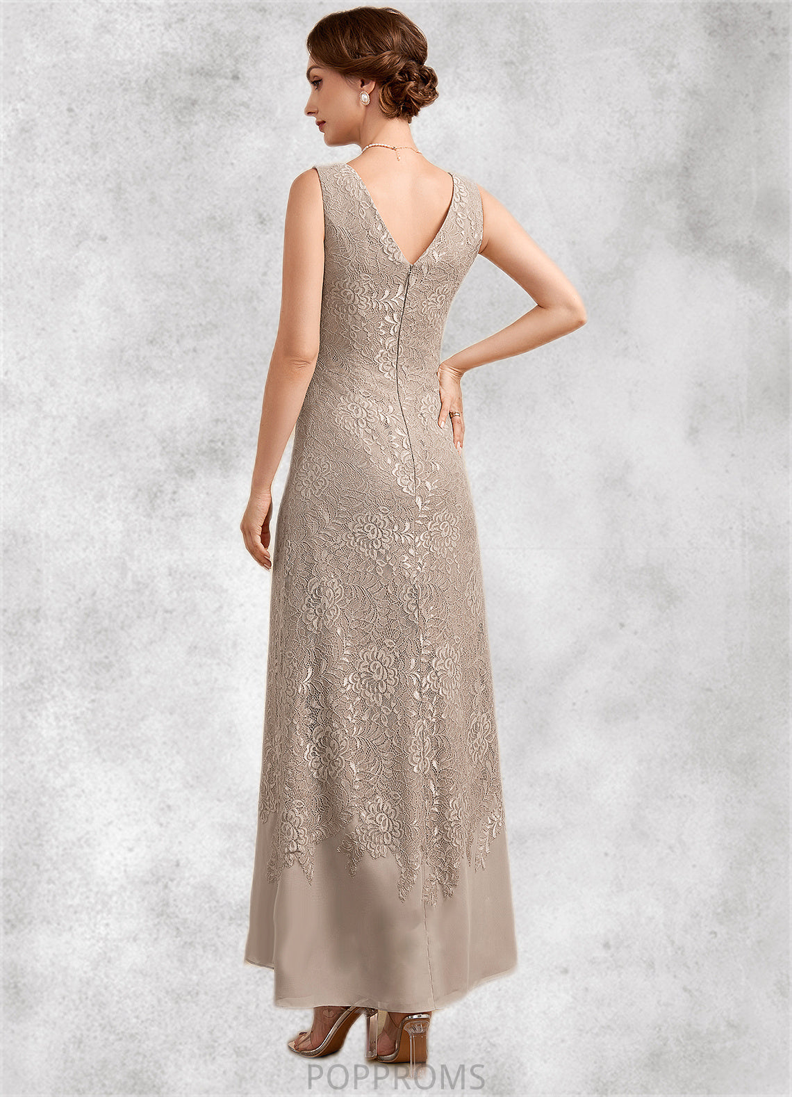 Lillian A-Line V-neck Ankle-Length Chiffon Lace Mother of the Bride Dress PP6126P0014851