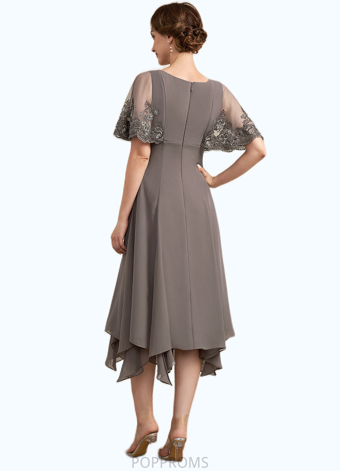 Riley A-Line V-neck Tea-Length Chiffon Lace Mother of the Bride Dress With Beading Sequins PP6126P0014852