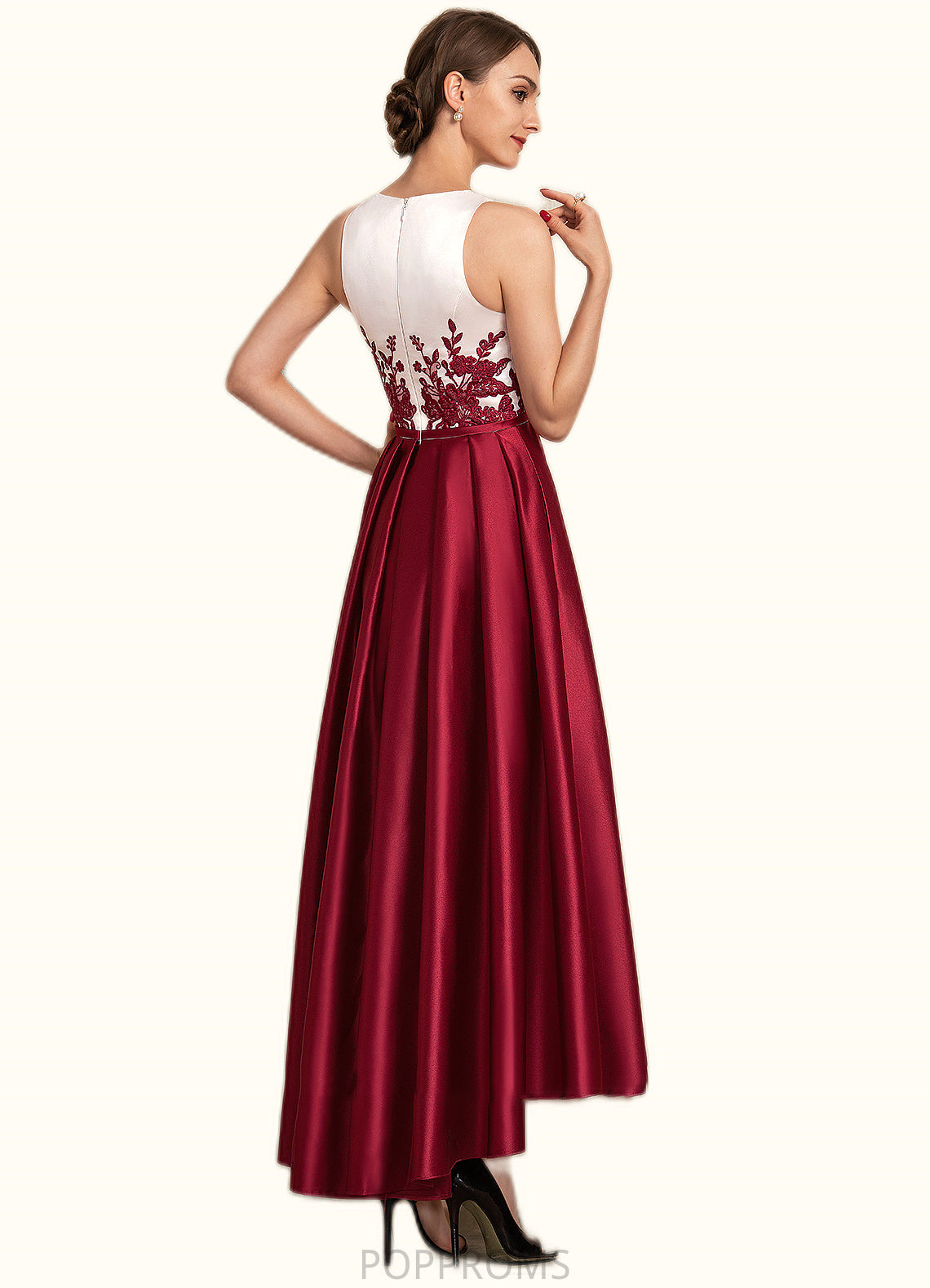 Destinee A-Line Scoop Neck Asymmetrical Satin Lace Mother of the Bride Dress With Ruffle Sequins Pockets PP6126P0014853