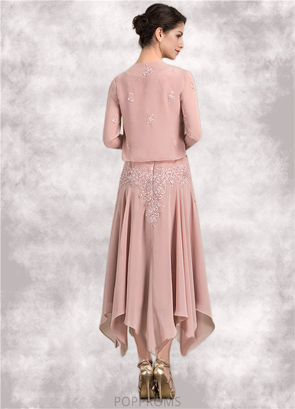 Ruby A-Line V-neck Ankle-Length Chiffon Mother of the Bride Dress With Appliques Lace Sequins PP6126P0014855