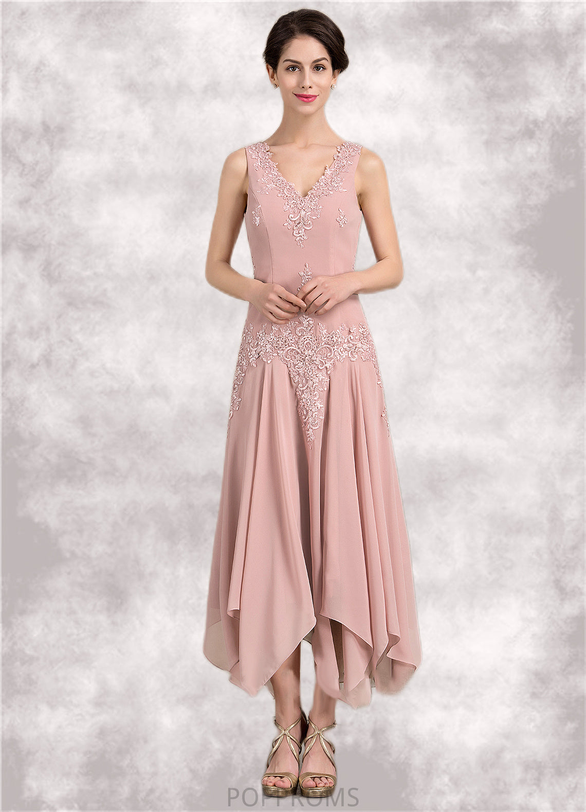 Ruby A-Line V-neck Ankle-Length Chiffon Mother of the Bride Dress With Appliques Lace Sequins PP6126P0014855