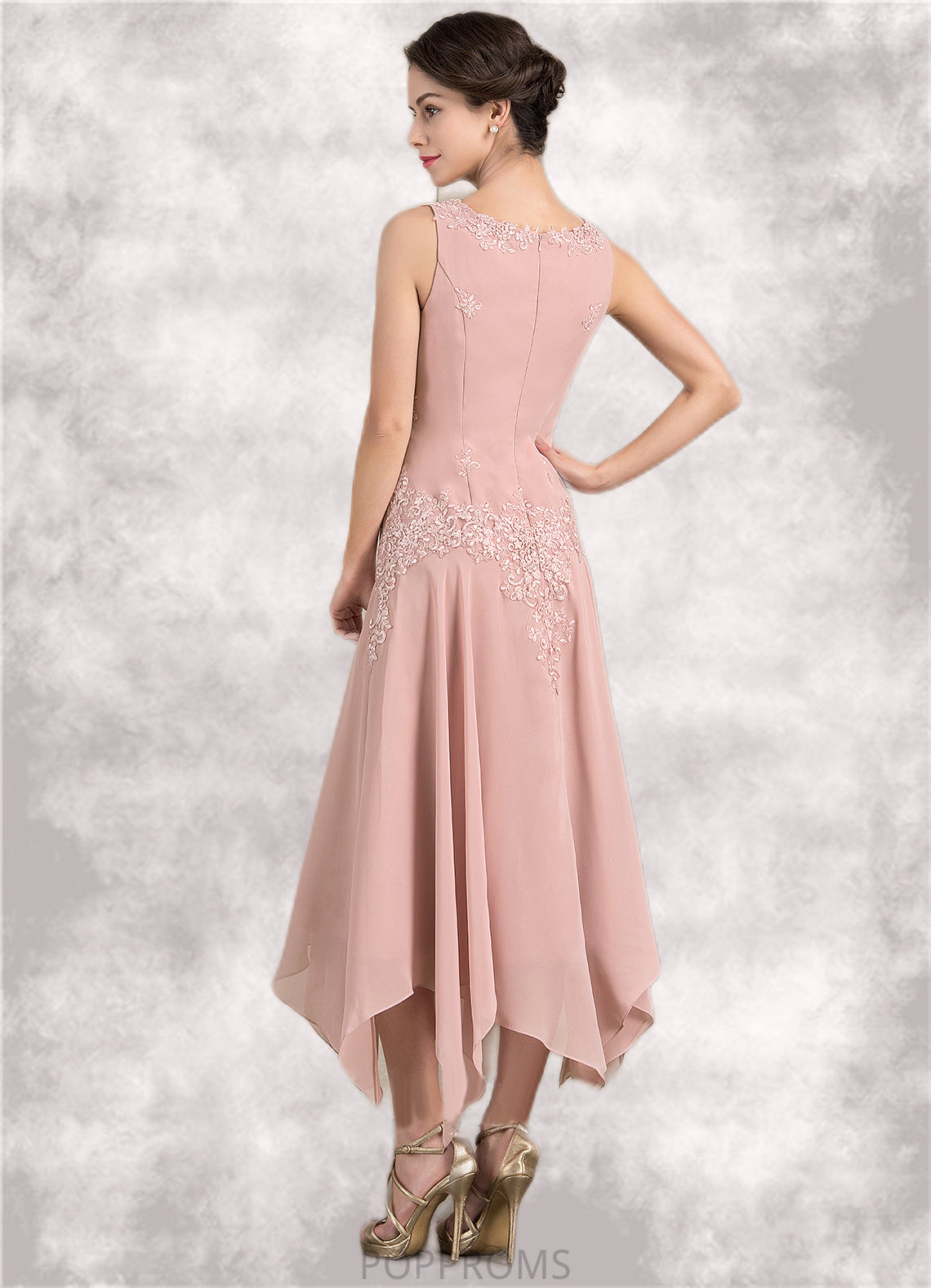 Ruby A-Line V-neck Ankle-Length Chiffon Mother of the Bride Dress With Appliques Lace Sequins PP6126P0014855