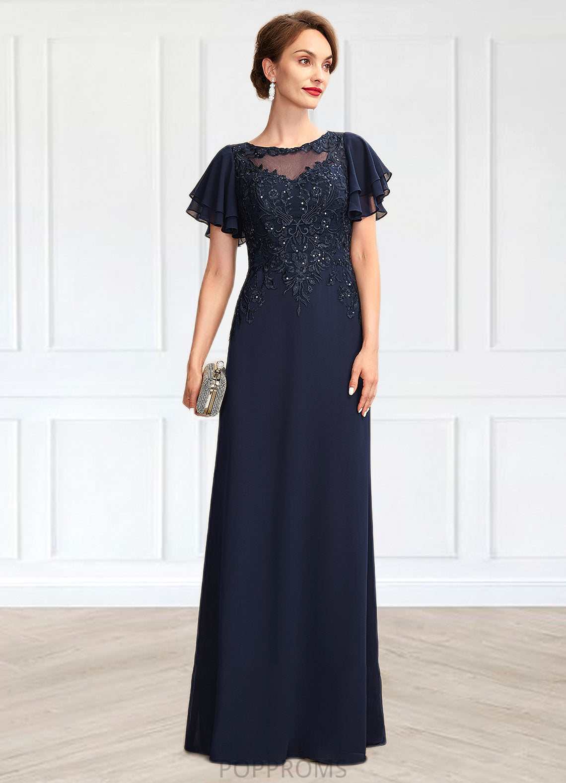 Melody A-Line Scoop Neck Floor-Length Chiffon Lace Mother of the Bride Dress With Sequins PP6126P0014857