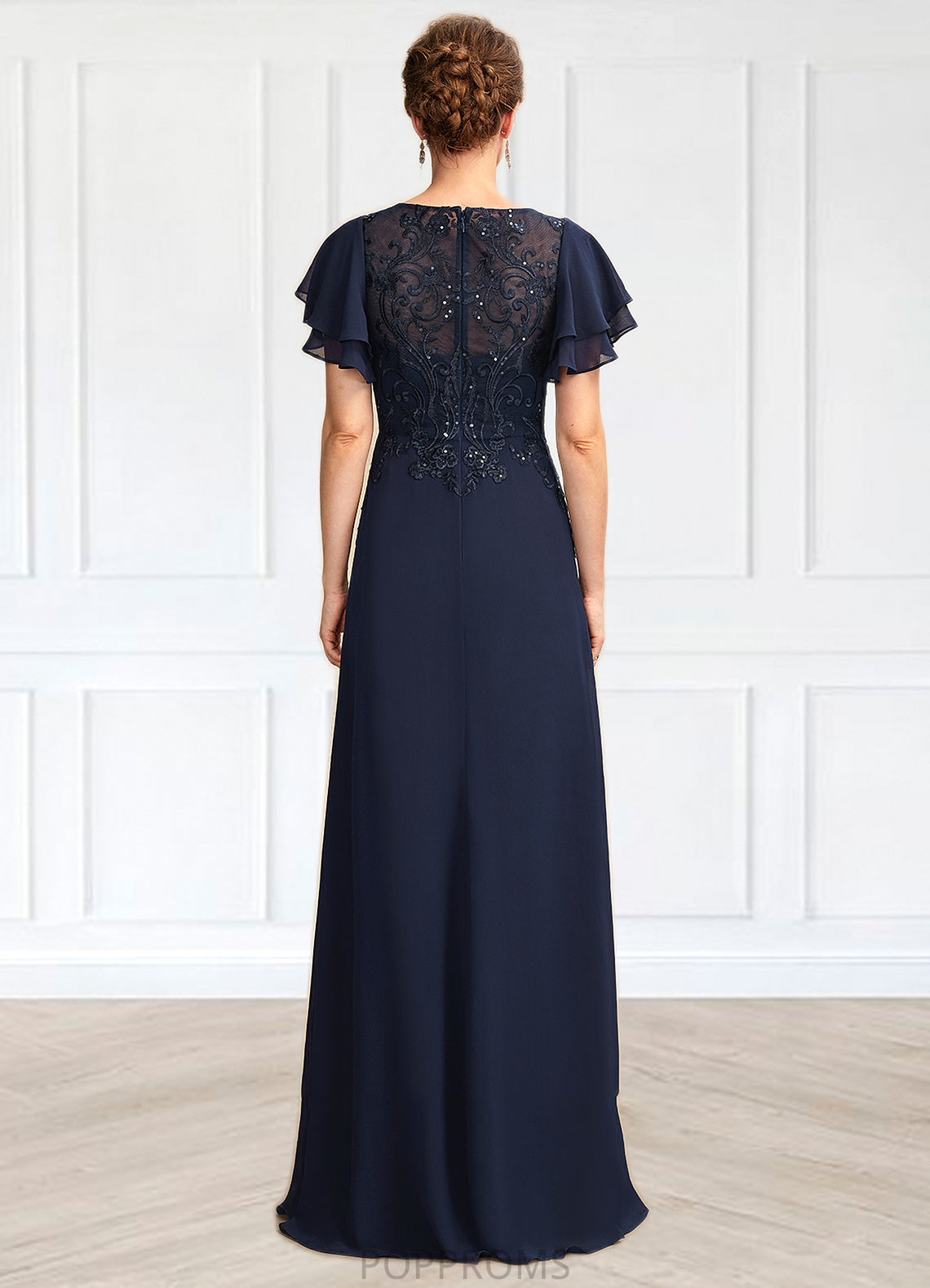 Melody A-Line Scoop Neck Floor-Length Chiffon Lace Mother of the Bride Dress With Sequins PP6126P0014857