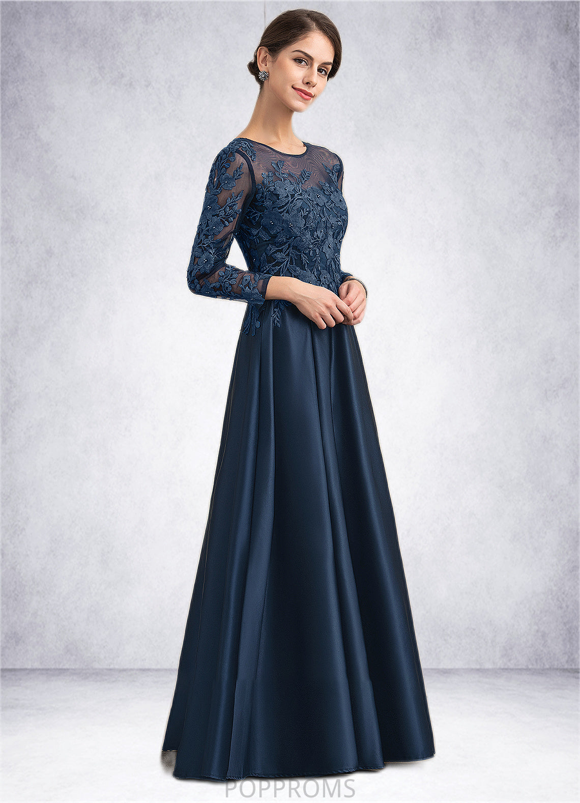 Polly A-Line Scoop Neck Floor-Length Satin Lace Mother of the Bride Dress With Beading PP6126P0014858