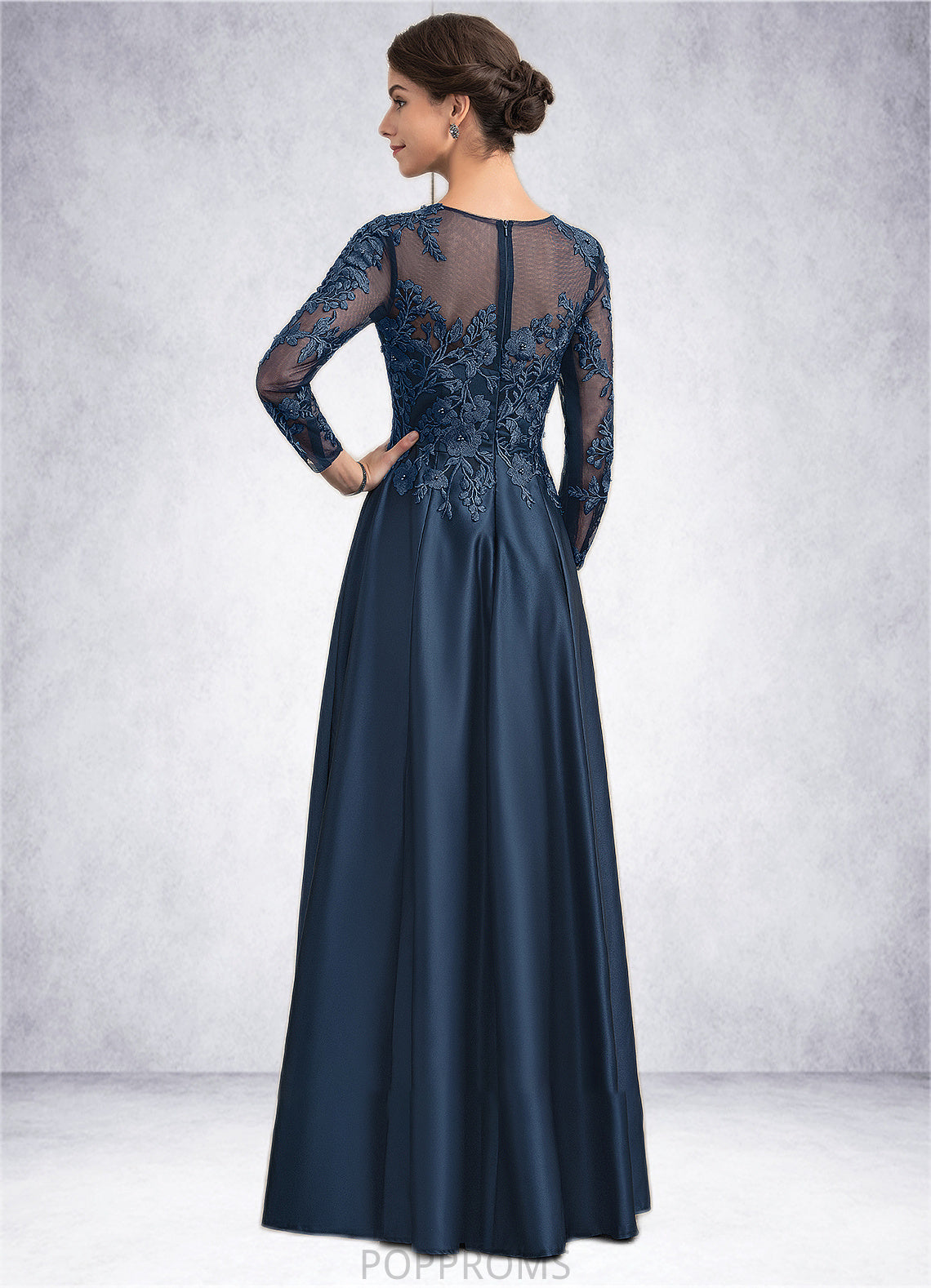 Polly A-Line Scoop Neck Floor-Length Satin Lace Mother of the Bride Dress With Beading PP6126P0014858