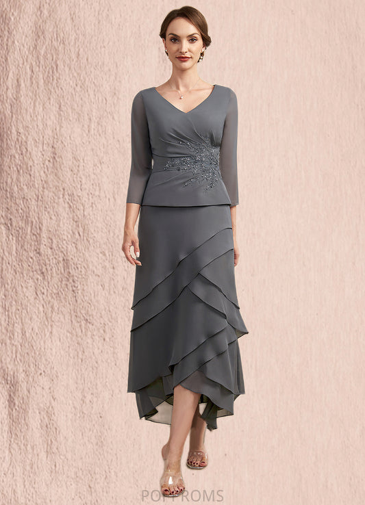 Giada A-Line V-neck Asymmetrical Chiffon Lace Mother of the Bride Dress With Ruffle Beading Sequins PP6126P0014860