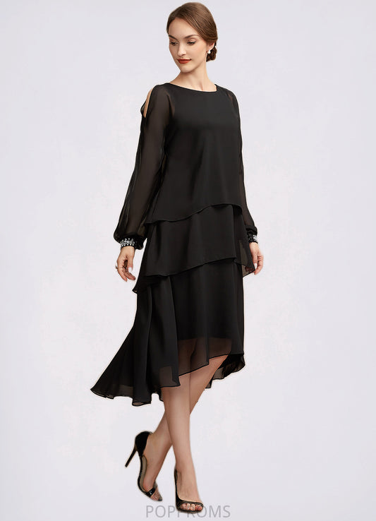 Amara A-Line Scoop Neck Asymmetrical Chiffon Mother of the Bride Dress With Beading PP6126P0014862