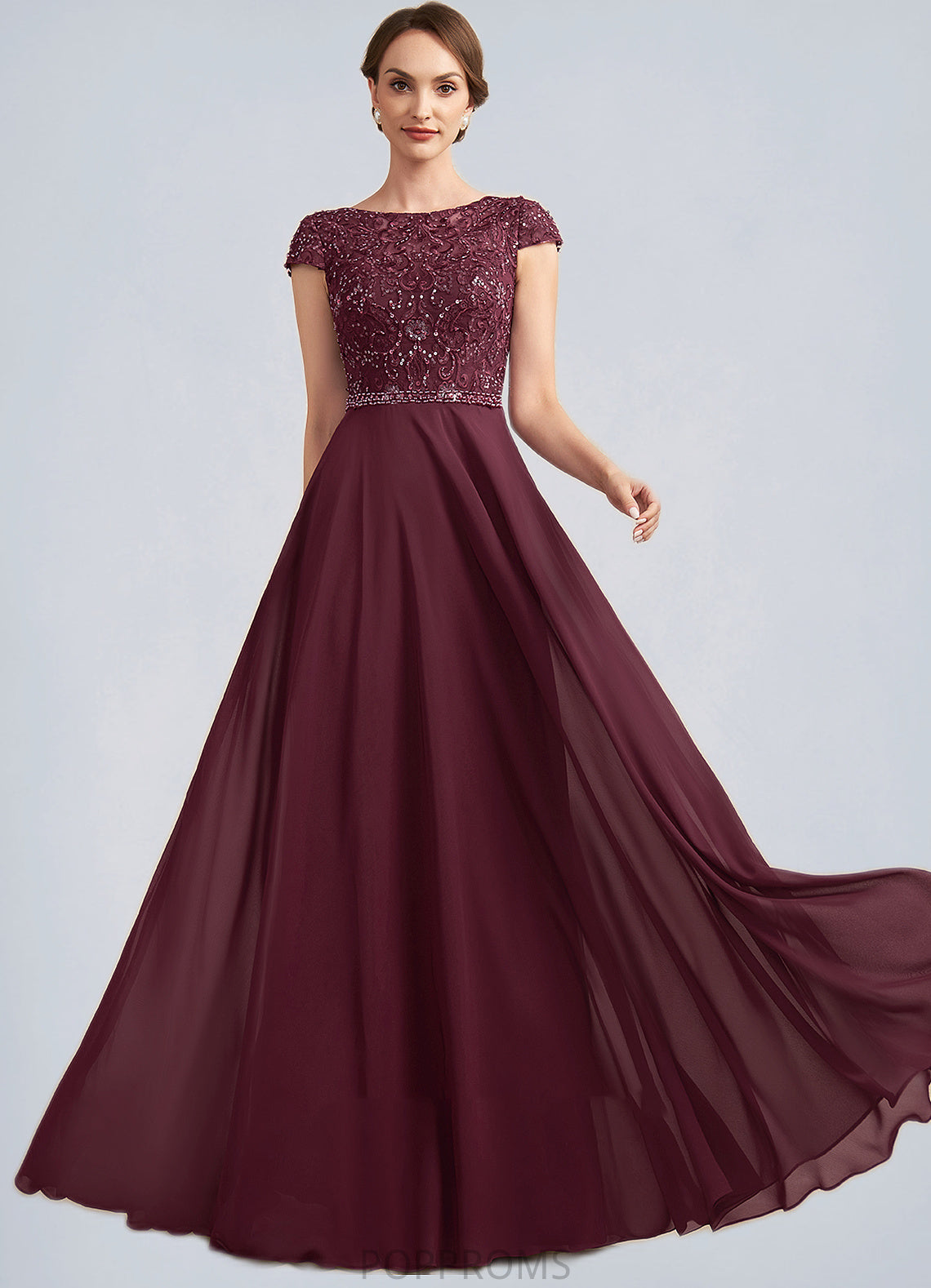 Arianna A-Line Scoop Neck Floor-Length Chiffon Lace Mother of the Bride Dress With Beading Sequins PP6126P0014863