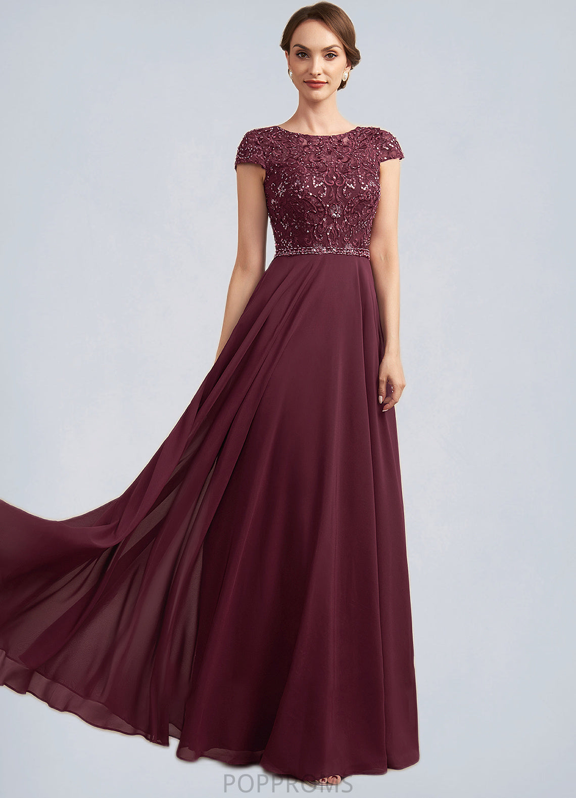 Arianna A-Line Scoop Neck Floor-Length Chiffon Lace Mother of the Bride Dress With Beading Sequins PP6126P0014863