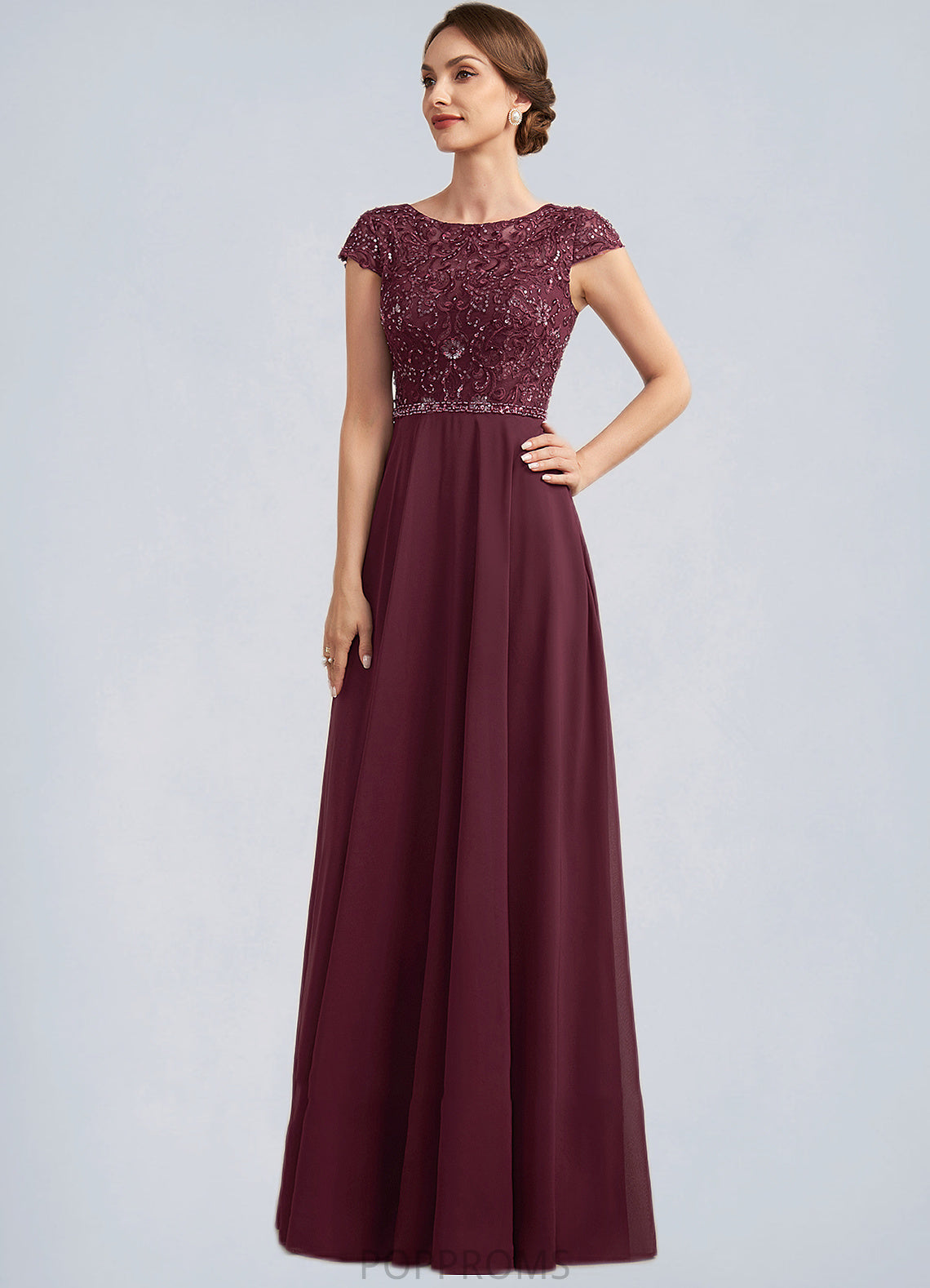 Arianna A-Line Scoop Neck Floor-Length Chiffon Lace Mother of the Bride Dress With Beading Sequins PP6126P0014863