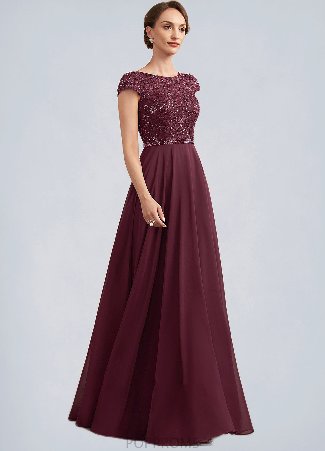 Arianna A-Line Scoop Neck Floor-Length Chiffon Lace Mother of the Bride Dress With Beading Sequins PP6126P0014863