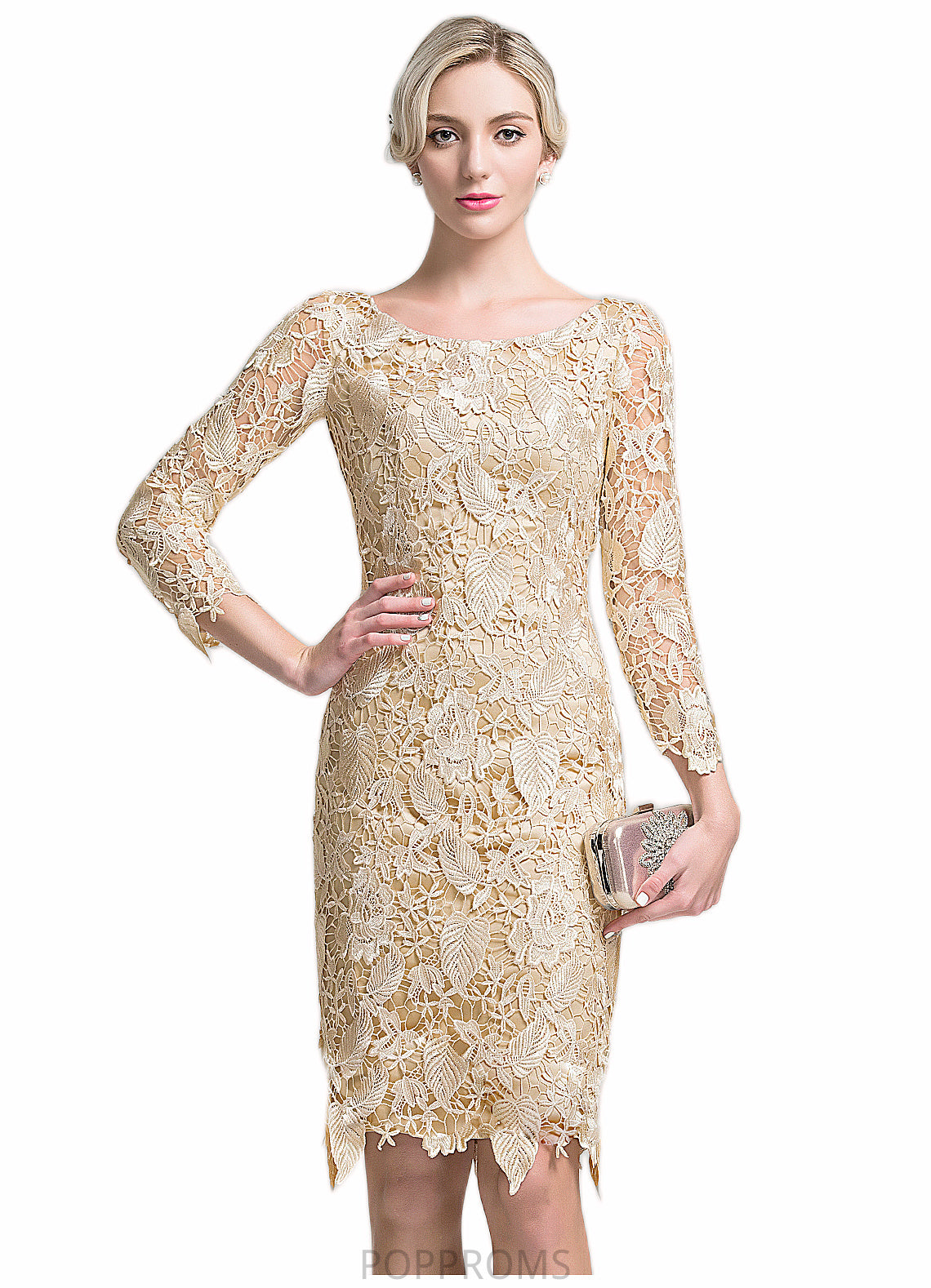 Denisse Sheath/Column Scoop Neck Knee-Length Lace Mother of the Bride Dress PP6126P0014865