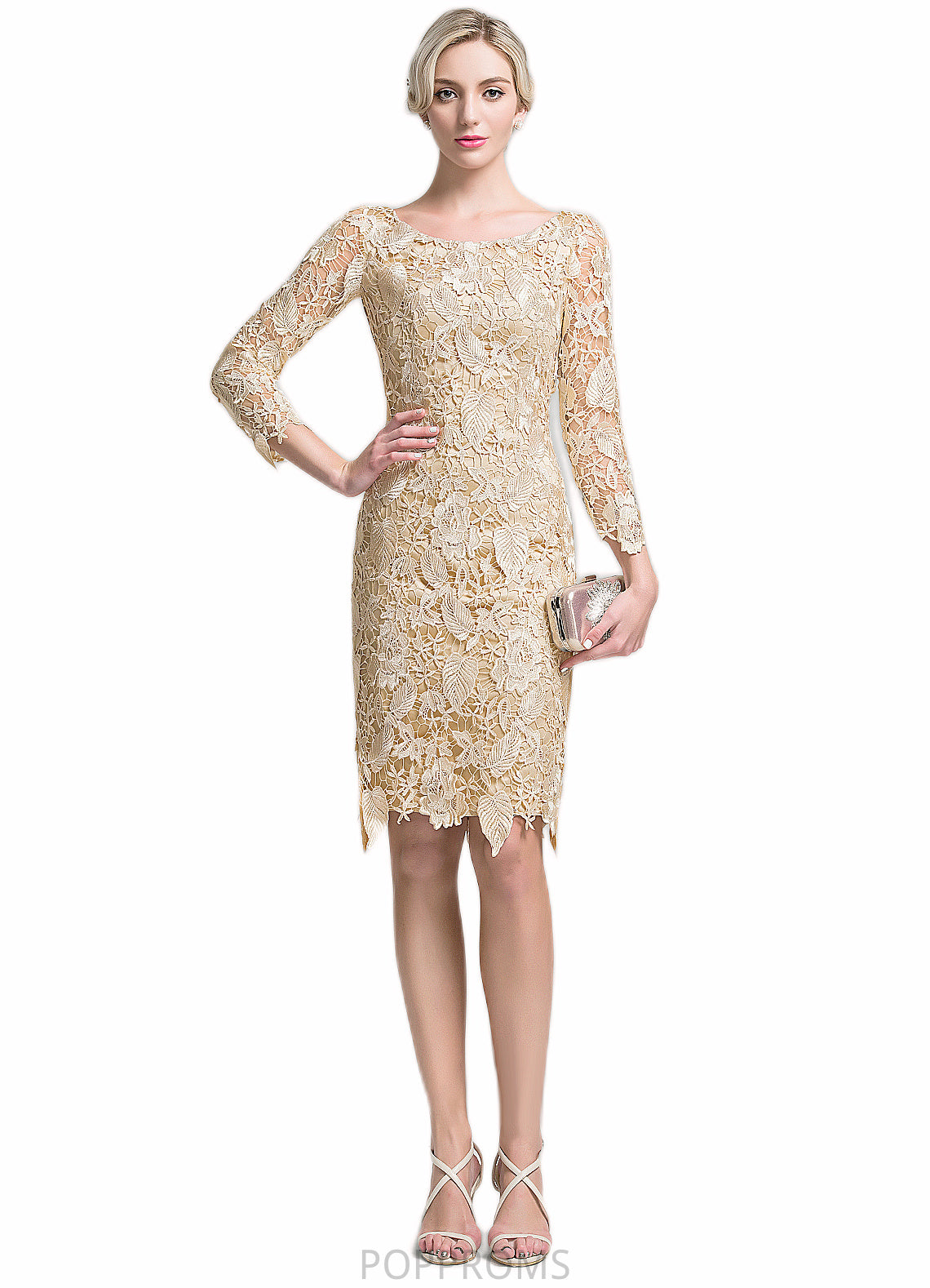 Denisse Sheath/Column Scoop Neck Knee-Length Lace Mother of the Bride Dress PP6126P0014865