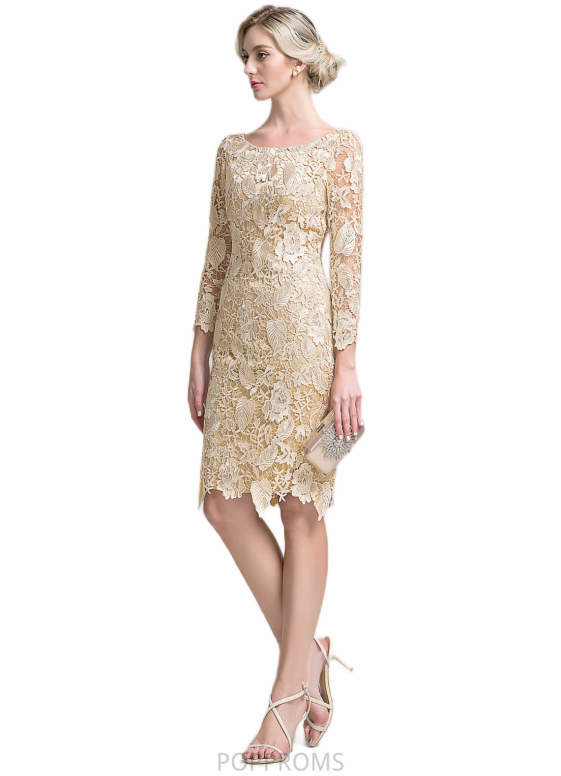 Denisse Sheath/Column Scoop Neck Knee-Length Lace Mother of the Bride Dress PP6126P0014865