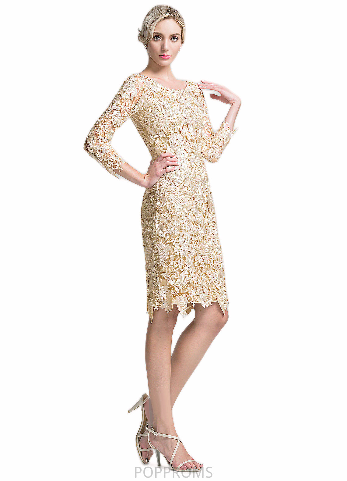 Denisse Sheath/Column Scoop Neck Knee-Length Lace Mother of the Bride Dress PP6126P0014865