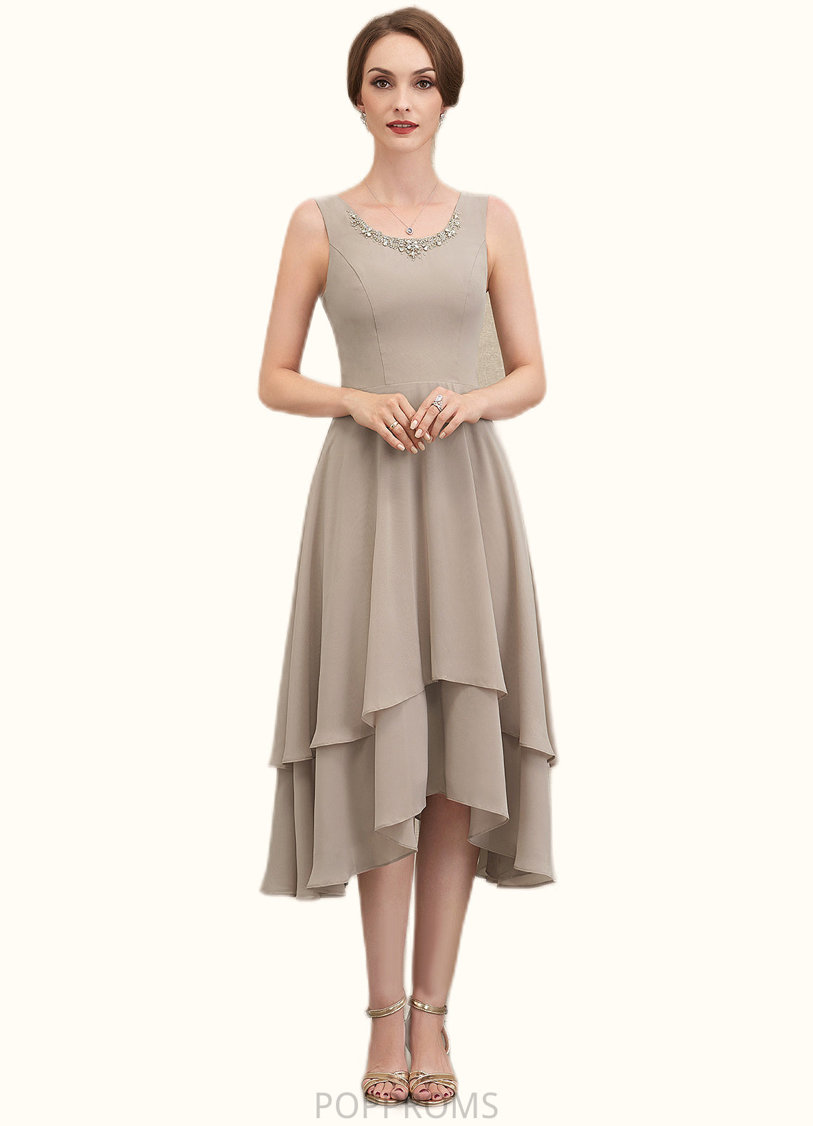 Lori A-Line Scoop Neck Asymmetrical Chiffon Mother of the Bride Dress With Beading Sequins PP6126P0014866